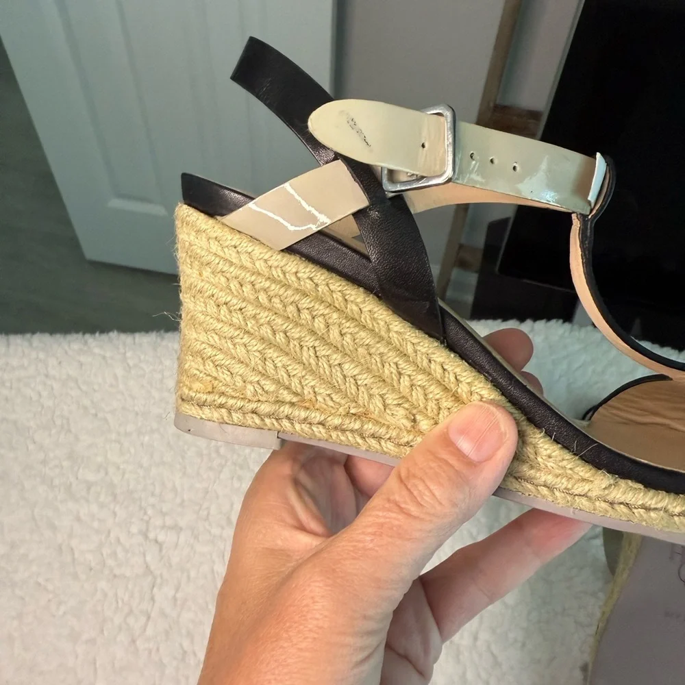 Cole Haan Black and Cream espadrille Wedge Sandals size 8